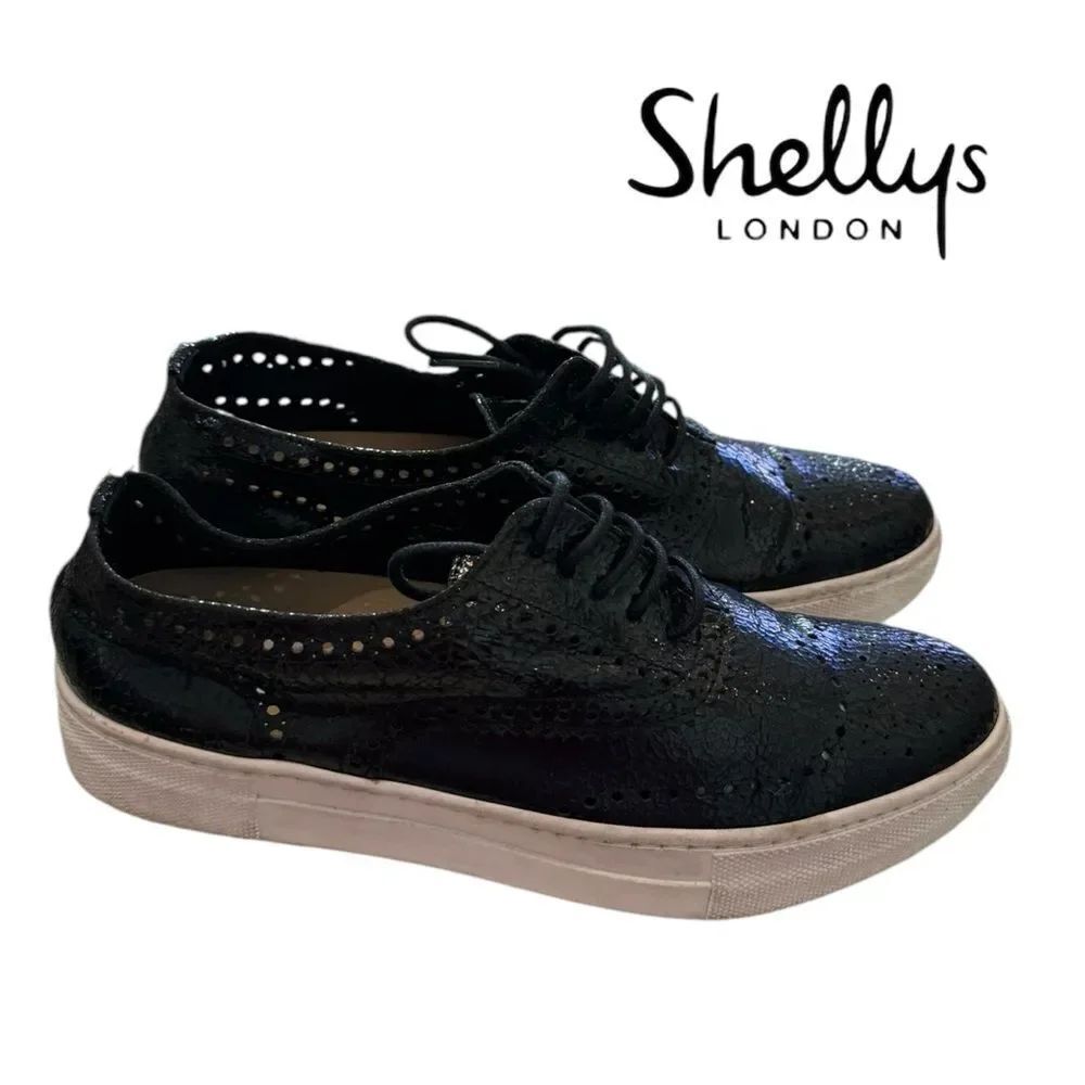 Shellys London Kimmie Brogue Perforated Black Platform Sneakers 38